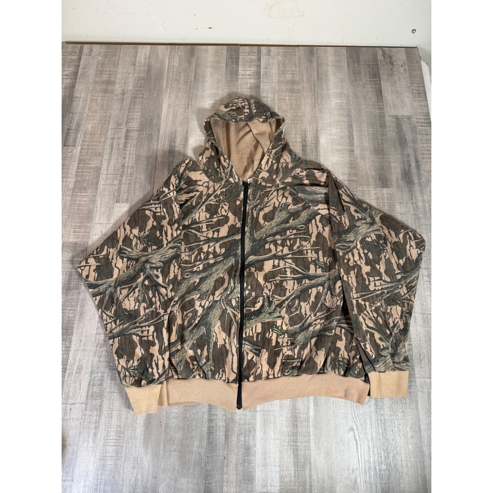 Vintage USA Tree Bark Camo Zip Up Hoodie Mens 4XL (Fits Baggy Boxy XL) Real Tree